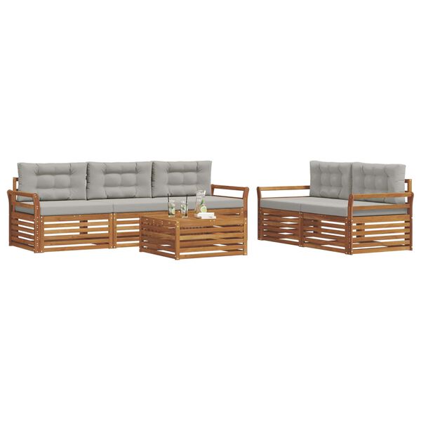 vidaXL Outdoor-Sofagarnitur mit Kissen 6 pcs Nat&uuml;rlich und Hellgrau