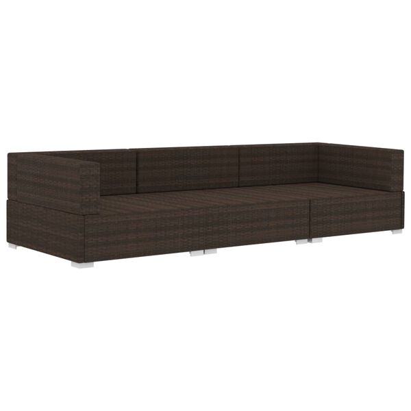 vidaXL 3-tlg. Garten-Sofagarnitur mit Auflagen Poly Rattan Braun