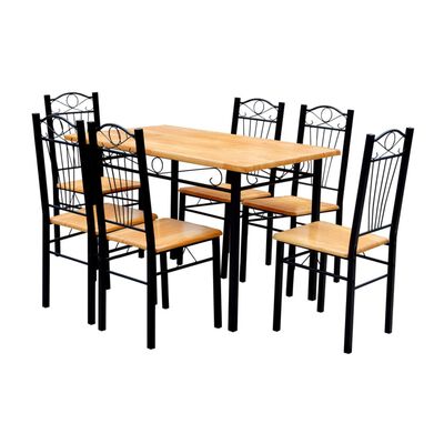 Esszimmer Stühle & Tisch (7er Set) Holz & Metall hellbraun