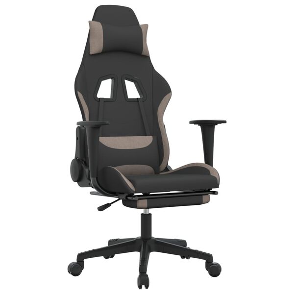 vidaXL Gaming-Stuhl mit Massage & Fu&szlig;st&uuml;tze Schwarz und Taupe Stoff