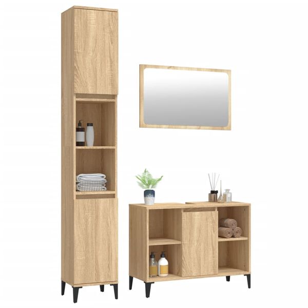 vidaXL 3-tlg. Badm&ouml;bel-Set Sonoma-Eiche Holzwerkstoff