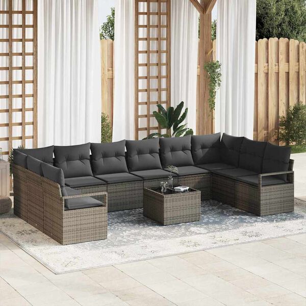 vidaXL Sofa Set mit Kissen 11 pcs Grau Poly Rattan