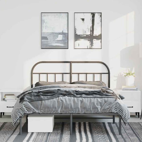 vidaXL Bettgestell mit Kopfteil Metall Schwarz 135x190 cm