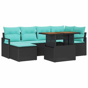 vidaXL Gartensofa-set 7 stk. Schwarz und T&uuml;rkis Poly-Rattan