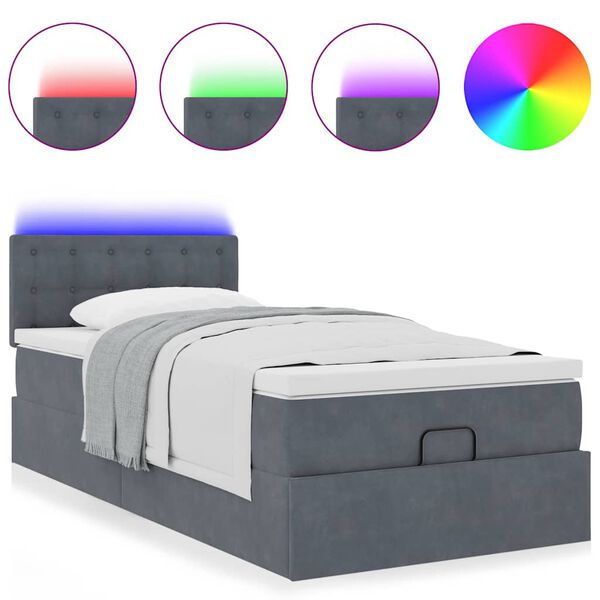 vidaXL Ottoman-Bett mit Matratze & LEDs Dunkelgrau 80x200 cm Samt