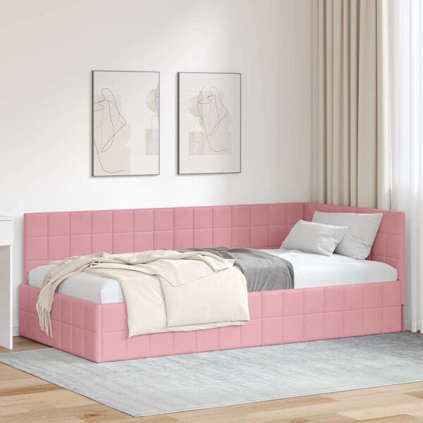 vidaXL Eckbettgestell mit Kopfteil Rosa 100 cm x 200 cm Samt
