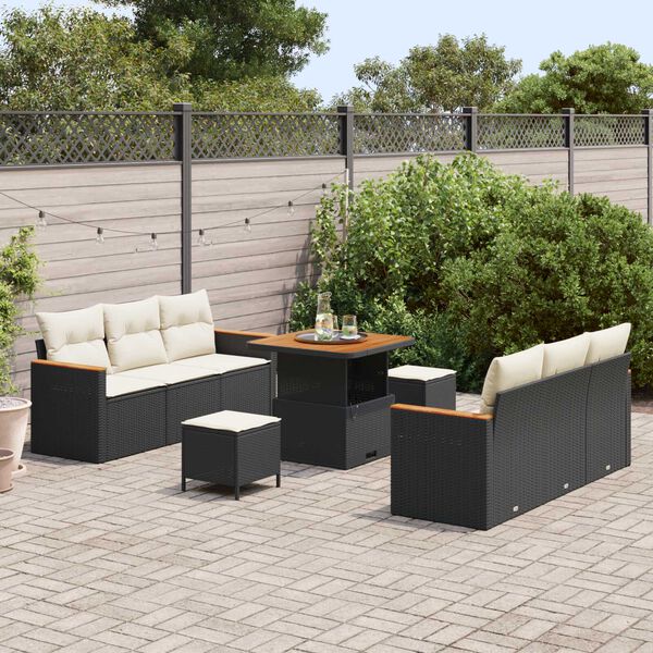 vidaXL Garten-Sofa-Set mit Kissen 9 pcs Schwarz Poly Rattan