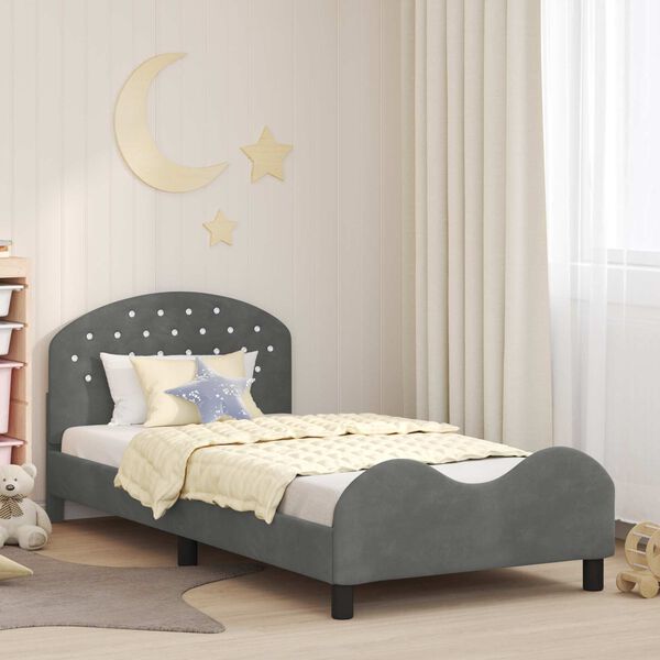 vidaXL Kinderbettgestell mit Kopfteil Dunkelgrau 90 x 200 cm Samt