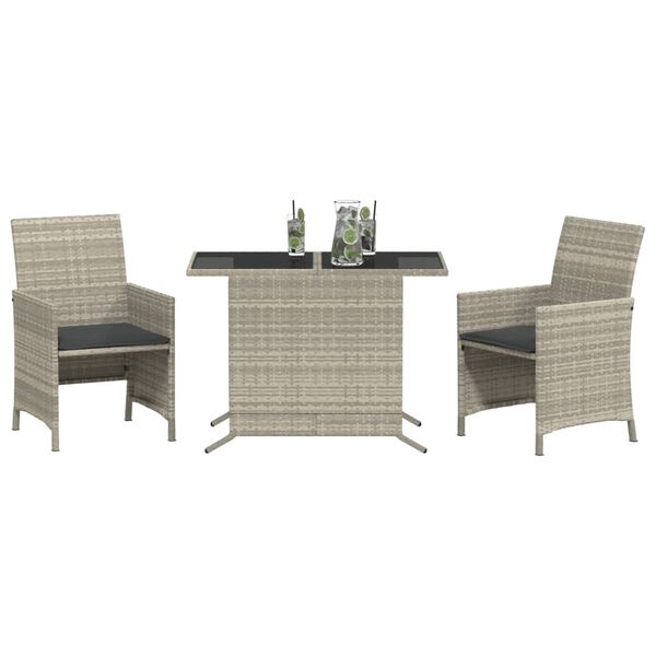 vidaXL 3-tlg. Bistro-Set mit Kissen Hellgrau Poly Rattan