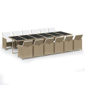 vidaXL 13-tlg. Garten-Essgruppe mit Kissen Poly Rattan Beige