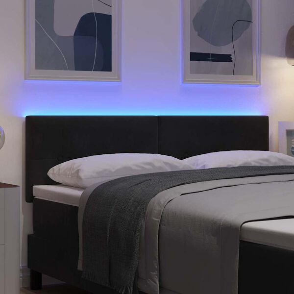 vidaXL LED Kopfteil mit LED-Lichtleisten Schwarz 144 cm Polyester