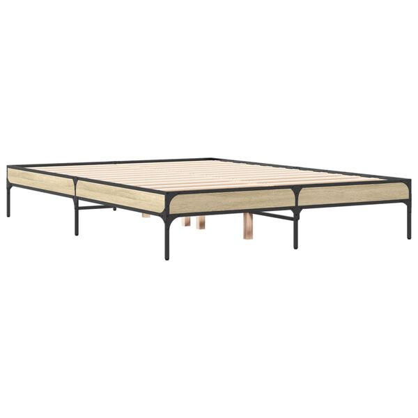 vidaXL Bettgestell Sonoma-Eiche 120x200 cm Holzwerkstoff und Metall