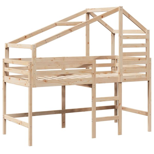 vidaXL Hochbett mit Leiter und Dach 90x190 cm Massivholz Kiefer
