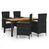 vidaXL 5-tlg. Garten-Essgruppe mit Kissen Poly Rattan Schwarz
