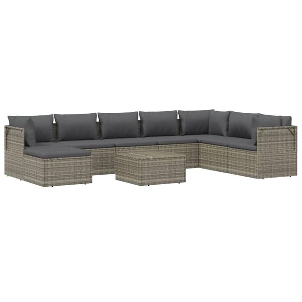 vidaXL 9-tlg. Garten-Lounge-Set mit Kissen Grau Poly Rattan