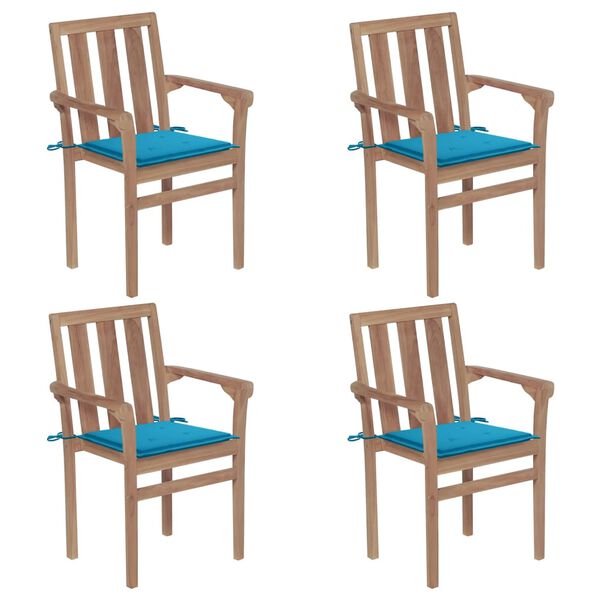 vidaXL Stapelbare Gartenst&uuml;hle mit Kissen 4 Stk. Massivholz Teak