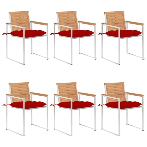 vidaXL Gartenst&uuml;hle 6 Stk. mit Kissen Massivholz Teak