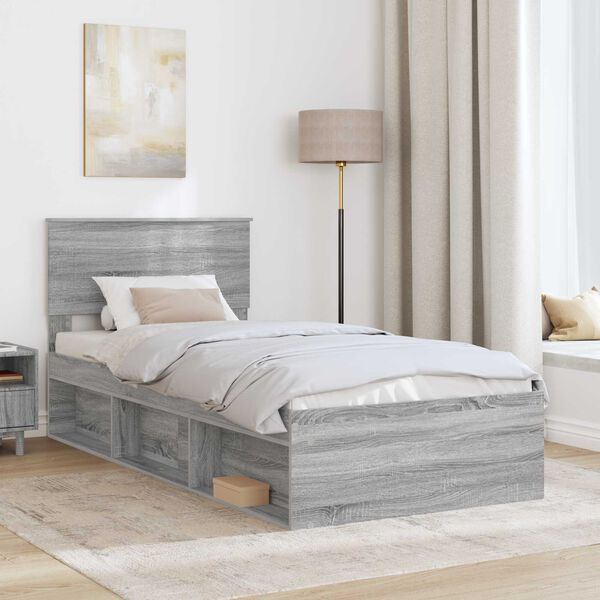 vidaXL Bettrahmen mit Kopfteil Graues Sonoma 75 x 190 cm Holzwerkstoff