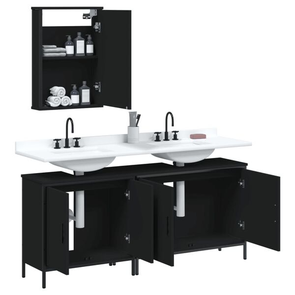 vidaXL 3-tlg. Badm&ouml;bel-Set Schwarz Holzwerkstoff