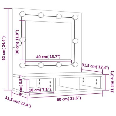 vidaXL Spiegelschrank mit LED Weiß 60x31,5x62 cm