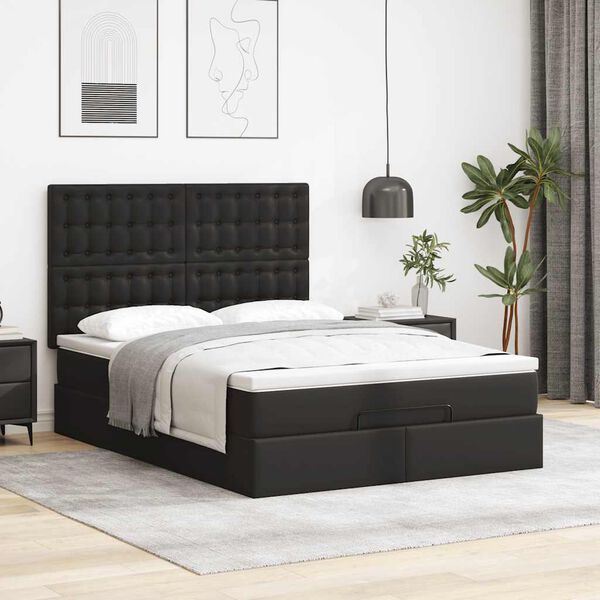 vidaXL Ottoman-Bett mit Matratze Schwarz 140x200 cm Kunstleder