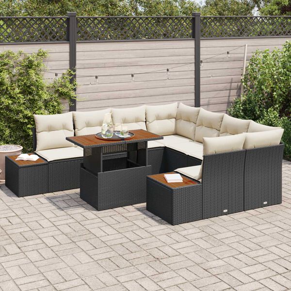 vidaXL Garten Essgruppe mit Kissen 9 pcs Schwarz und Beige