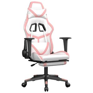 vidaXL Gaming-Stuhl mit Fu&szlig;st&uuml;tze Wei&szlig; und Rosa Kunstleder
