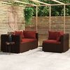 vidaXL 3-tlg. Garten-Lounge-Set mit Kissen Braun Poly Rattan