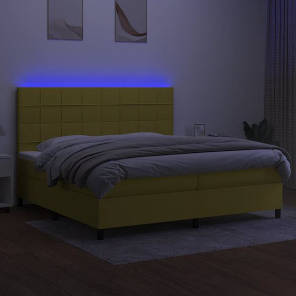 vidaXL Boxspringbett mit Matratze & LED Gr&uuml;n 200x200 cm Stoff