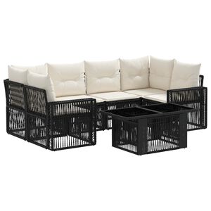 vidaXL Gartensofa-set 7 stk. Schwarz und Cremewei&szlig; Poly-Rattan