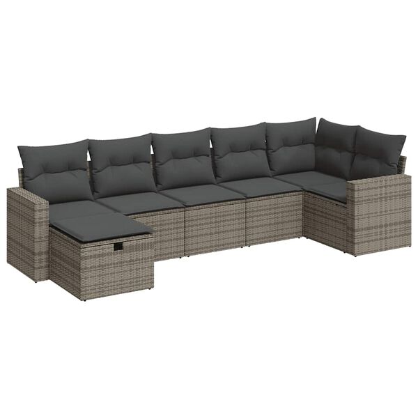 vidaXL 7-tlg. Garten-Sofagarnitur mit Kissen Grau Poly Rattan