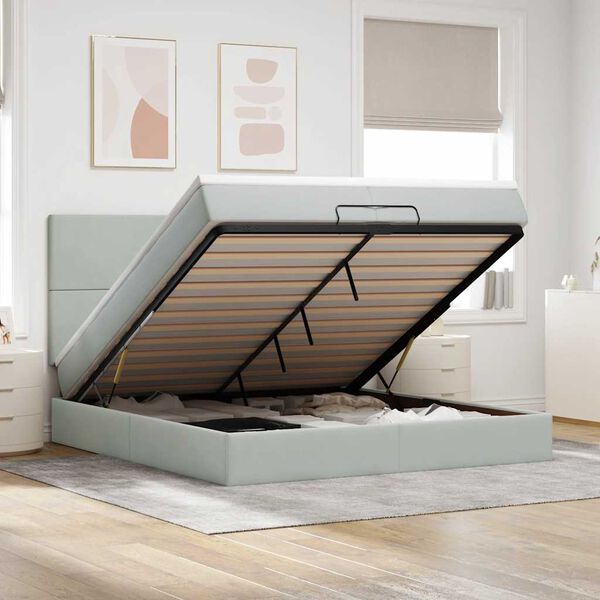 vidaXL Ottoman-Bett mit Matratzen Hellgrau 200x200 cm Samt