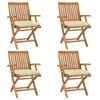 vidaXL Klappbare Gartenst&uuml;hle mit Kissen 4 Stk. Massivholz Teak
