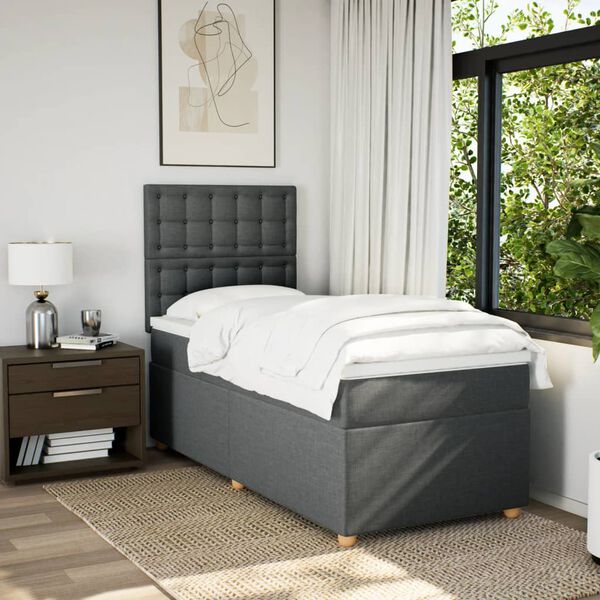 vidaXL Boxspringbett mit Matratze Dunkelgrau 80x200 cm Stoff