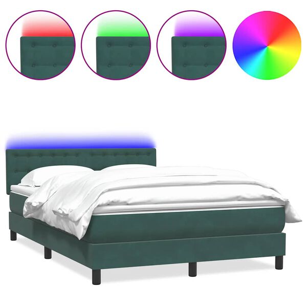 vidaXL Boxspringbett mit Matratze & LED Dunkelgr&uuml;n 140x210 cm Samt