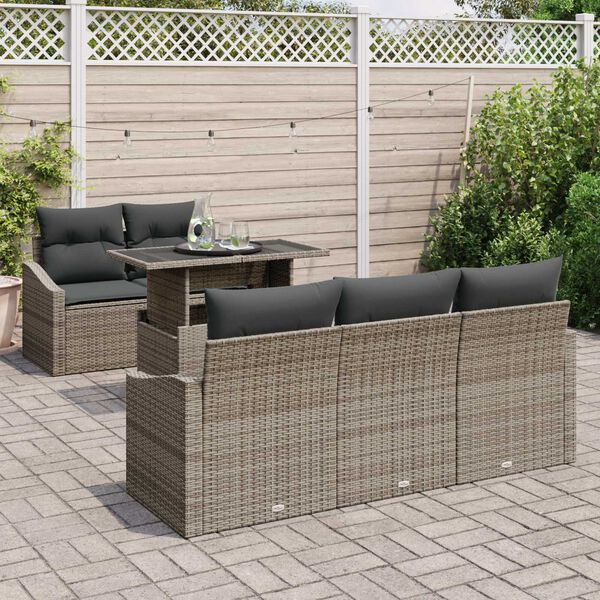 vidaXL Garten-Sofa-Set mit Kissen 6 pcs Grau Poly-Rattan