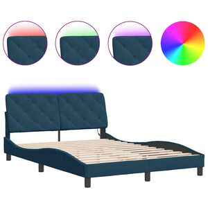 vidaXL Bettgestell mit LED ohne Matratze Blau 140x190 cm Samt
