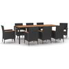 vidaXL 9-tlg. Garten-Essgruppe mit Kissen Schwarz Poly Rattan