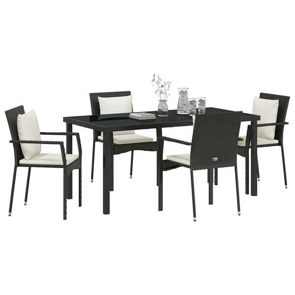 vidaXL Garten Essgruppe mit Kissen 5 pcs Schwarz Poly-Rattan