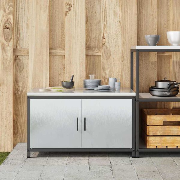 vidaXL K&uuml;chenaufbewahrung mit Regal Silber 60 x 50 x 92 cm Stahl