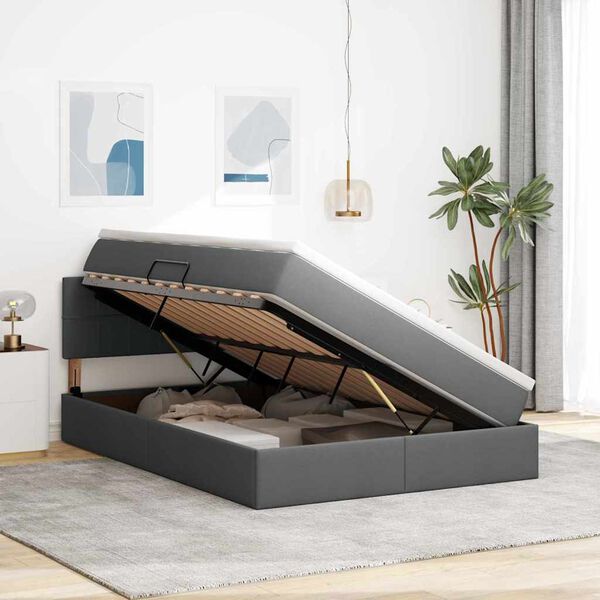 vidaXL Bett mit Stauraum und LED mit LED Dunkelgrau 140 x 190 cm Stoff
