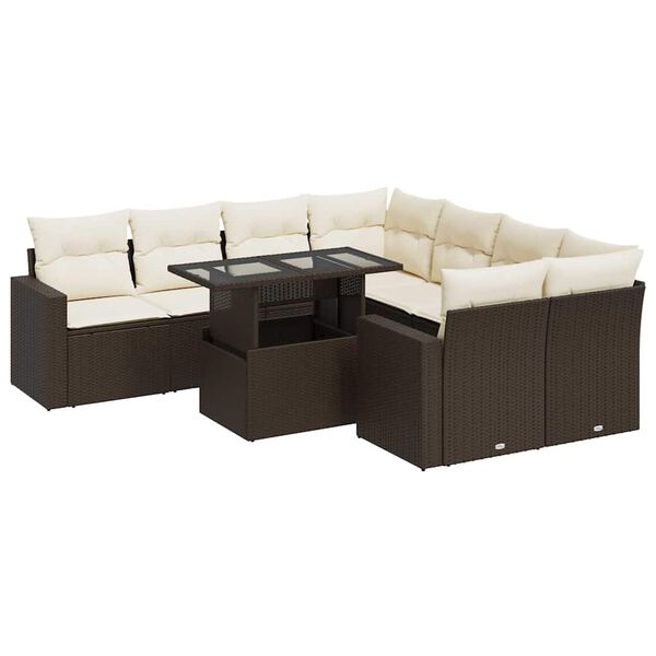 vidaXL 9-tlg. Garten-Sofagarnitur mit Kissen Braun Poly Rattan