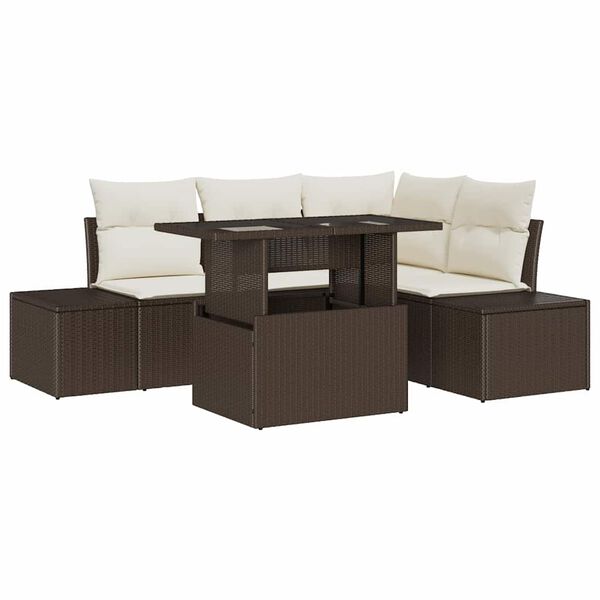 vidaXL Gartensofa-set mit Kissen 5 pcs Braun und Creme Poly-Rattan