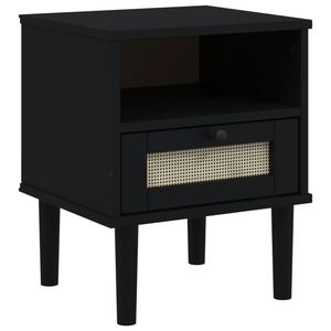 vidaXL Nachttisch SENJA Rattan-Look Schwarz 40x35x48 Massivholz Kiefer