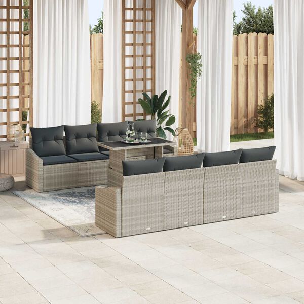 vidaXL Garten-Sofa-Set mit Kissen 7 pcs Hellgrau Poly-Rattan