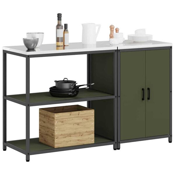 vidaXL Aufbewahrungsset f&uuml;r die K&uuml;che mit Regal 2 pcs Olive Gr&uuml;n