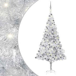 vidaXL K&uuml;nstlicher Weihnachtsbaum Beleuchtung & Kugeln Silber 210 cm