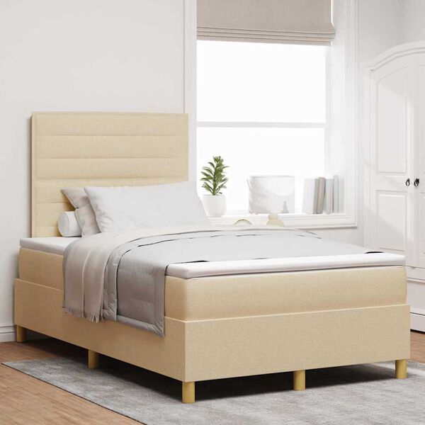 vidaXL LED Boxspringbett mit Matratze Creme 120 x 200 cm Stoff