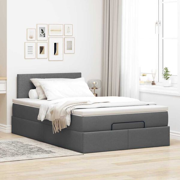 vidaXL Ottomane Bett mit Matratze & LEDs Dunkelgrau 120x190 cm Stoff