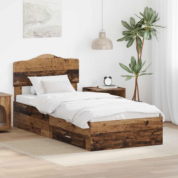 vidaXL Bettrahmen mit Kopfteil Altholz 90 x 190 cm Holzwerkstoff